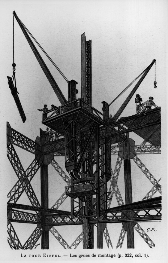 Las grúas de montaje de la Torre Eiffel