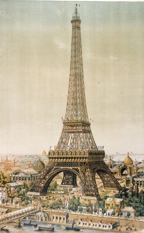 Grabado de la Torre Eiffel durante la Exposición Universal de 1889